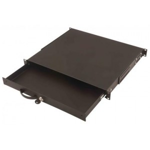 1U lockable drawer with handle 44x481x400 mm, color black (RAL 9005) color black (RAL 9005)