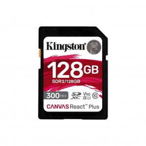 Kingston SDXC Card 128GB Canvas React Plus UHS-II 300R/260W U3 V90 for Full HD/4K/8K - SDR2/128GB