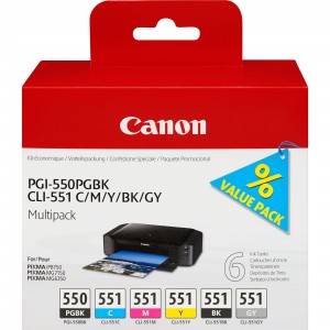 Canon PGI-550 CLI-551 PGBK C M Y BK GY Multi Pack - 6496B005