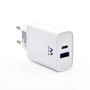 EWENT Carregador USB-C e USB-A QC3.0 AC PD, 2 portas (20W), branco - EW1321