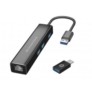 Conceptronic DONN 3-Port USB Hub with Gigabit Network Adapter incl. USB-C to USB-A Converter - DONN07BA