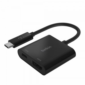 Belkin USB-C to HDMI + Charge Adapter - Adaptador de vídeo - 24pin USB-C macho para HDMI, USB-C - suporte 4K, USB Power Delivery