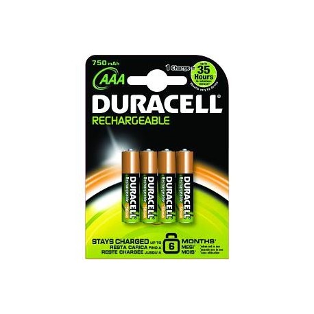 Battery General NiMH - Duracell Rechargeable AAA 4 Pack 750mAh HR3-B