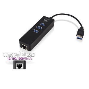 EWENT HUB USB 4 portas 3.1 Gen 1 (USB 3.0) e porta rede gigabit - EW1140