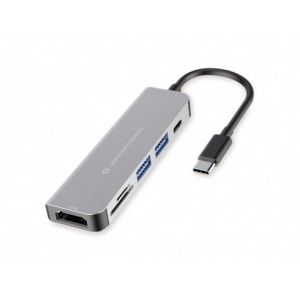 Conceptronic DONN 61, 6-in-1 Multifunctional USB Hub Adapter, USB-A 3.0 x 2, USB-C PD, HDMI, SD TF card reader - DONN02G