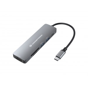 Conceptronic DONN 6-in-1 Multifunctional USB Hub Adapter, HDMI, USB-C PD, 1 x USB 3.0, 1 x USB 2.0, SD TF Card Readers - DONN11G