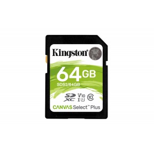 Kingston SD Card XC 64GB Canvas Select Plus 100R C10 UHS-I U1 V10 - SDS2/64GB