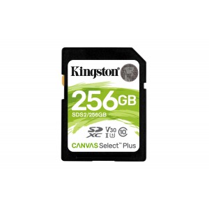 Kingston SD Card XC 256GB Canvas Select Plus 100R C10 UHS-I U3 V30  - SDS2/256GB