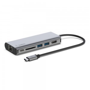 Belkin CONNECT USB-C 6-in-1 Multiport Adapter - Estação de engate - USB-C - HDMI - GigE