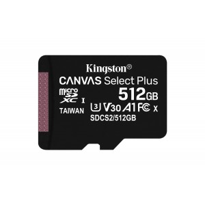 Kingston Micro SDXC 512GB Canvas Select Plus 100R A1 C10 Card + ADP - SDCS2/512GB
