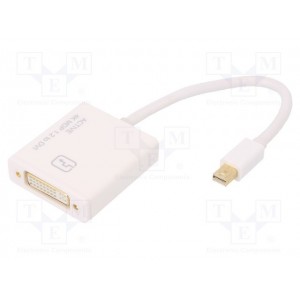 DisplayPort adapter cable, mini DP - DVI (24+5) M/F, 0.2m, 4K, active converter, CE, gold, wh