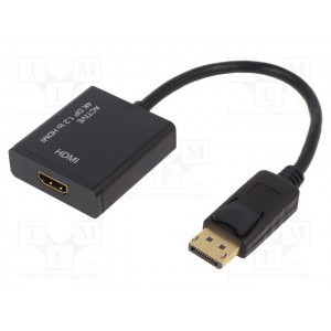 DisplayPort adapter cable, DP - HDMI type A M/F, 0.2m, w/interlock, 4K, active converter, CE, gold, bl