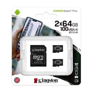 Kingston Micro SDXC 64GB Canvas Select Plus 100R A1 C10 Card + ADP Pack 2 - SDCS2/64GB-2P1A