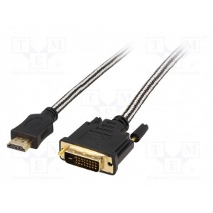 HDMI adapter cable, type A - DVI(24+1) M/M, 2.0m, Full-HD, cotton, gold, bl