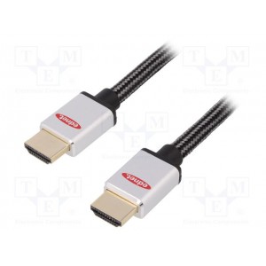 HDMI High Speed connection cable, type A M/M, 2.0m, w/Ethernet, Ultra-HD, cotton, gold, si/bl