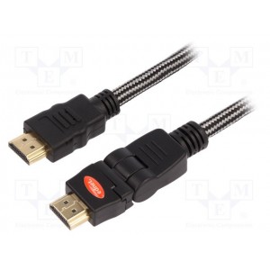 HDMI High Speed connection cable, type A, rotating M/M, 3.0m, w/Ethernet, Ultra-HD, cotton, gold, si/bl