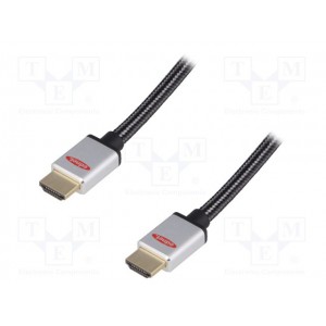 HDMI High Speed connection cable, type A M/M, 3.0m, w/Ethernet, Ultra-HD, cotton, gold, si/bl