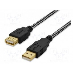 USB 2.0 extension cable, type A M/F, 3.0m, USB 2.0 conform, cotton, gold, bl