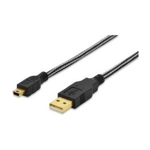 USB 2.0 connection cable, type A - mini B (5pin) M/M, 1.8m, USB 2.0 conform, cotton, gold, bl