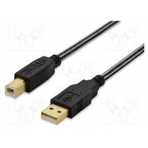 USB 2.0 connection cable, type A - B M/M, 5.0m, USB 2.0 conform, cotton, gold, bl