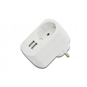 USB Power Adaptor 3.4A, 2x USB Ports CEE 7/7 pass-thru, GS certified, color. white