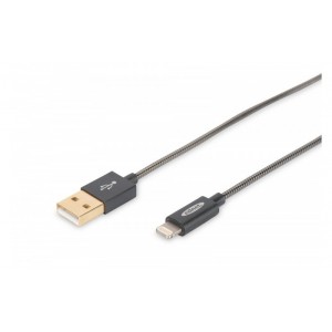 Apple charger/data cable, Apple 8pin - USB A M/M, 1.0m, iP5/6/7, High Speed, metal jacket, MFI, gold, bl