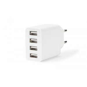 USB Charging Adaptor (power outlet), 4 port for mobile devices 5V, 4A, color. white