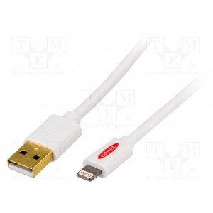 Apple charger/data cable, Apple 8pin - USB A M/M, 3.0m, iP5/6/7, High Speed, MFI, gold, wh