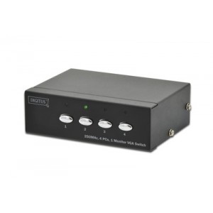DIGITUS VGA Switch, 4 inputs, 1 output 250MHz, incl. power supply DC9V, 300mA, Max. Res. 1920x1080p