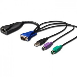 DIGITUS Octopus Cable for Cat.5 Combo KVM Switch RJ45/F -- HDDB15/M, 2 x MiniDIN6/M, 1 x USB-A/M Color. black