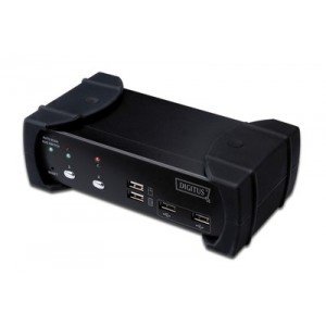 USB DVI-KVM switch, 1 user, 2 PCs (USB) with integrated USB 2.0-Hub and audio support, incl.2 cable sets