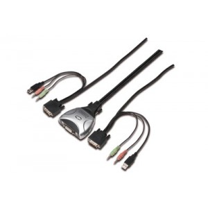 MINI USB-KVM Switch with DVI - 1 User, 2 PCS with Audio Fixed Cable SET  1,2M
