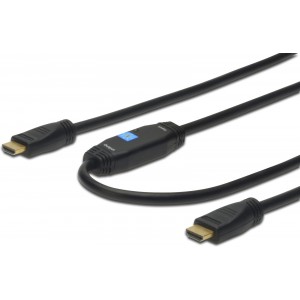 HDMI High Speed connection cable, type A, w/ amp. M/M, 10.0m, Full HD, CE, gold, bl - DK-330105-100-S