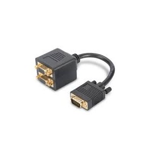 VGA Monitor Y-splitter cable, HD15 - 2xHD15 M/F, 0.2m, passiv, gold, bl