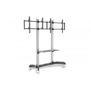 Dual TV-Cart for screens up to 70'' shelf for DVD players, Notebooks,max load 128kg Wheelbase, VESA max 800x500