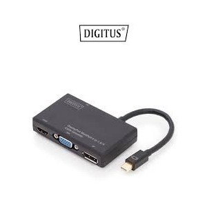 DisplayPort MultiPort 4in1 A/V cable converter 0.2 m, Input. mini DP, Output. DP+HDMI+DVI+VGA up to 4K, CE, bl, gold