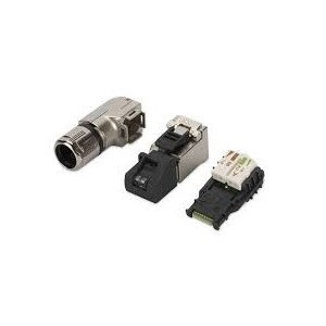 RJ45 connectors for field assembly, T568A for all networks voice up to 10Gigabit Ethernet, 90ø angle, 1 VPE 10 pcs.