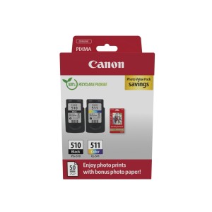 Canon PG-510 CL-511 PVP - 4x6 Photo Paper (GP-501 50sheets) + Black & Colour Cartridges  - 2970B017