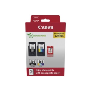Canon CRG PG-560 CL-561 PVP - 4x6 Photo Paper (GP-501 50sheets) + Black & Colour Cartridges  - 3713C008