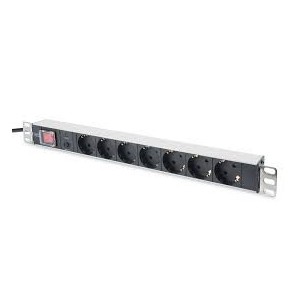 DIGITUS 1U Aluminum PDU, rackmountable 16A, 4000W, 250VAC 50/60Hz, 7x safety outlet overload protection
