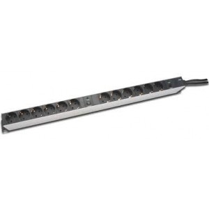 DIGITUS 1U Aluminum PDU, rackmountable 2x 16A, 250VAC 50/60Hz, 12x safety outlet, overload protection