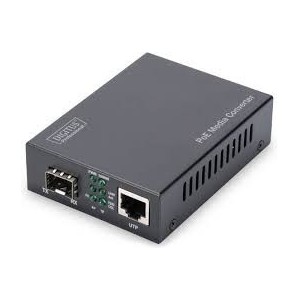 DIGITUS PoE at Media Converter, SFP 10/100/1000Base-T to SFP Open Slot, Incl. PSU, 30 W PoE, without SFP Module