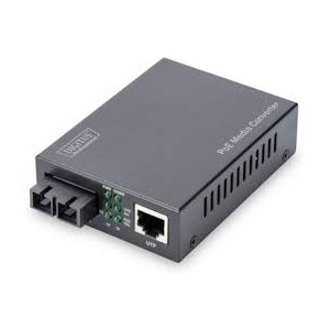 DIGITUS PoE Media Converter, Singlemode 10/100/1000Base-T to 1000Base-LX, Incl. PSU 30W, SC connector, Up to 20 km