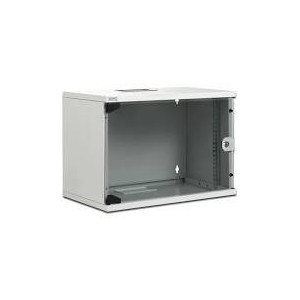 9U wall mounting cabinet, SOHO, unmounted 460x540x400 mm, full glass front door, grey color grey (RAL 7035)