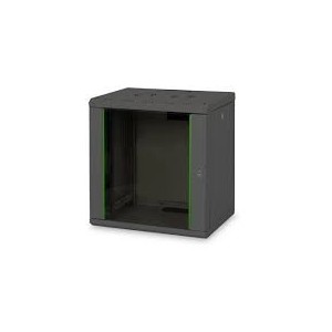 12U wall mounting cabinet, Unique, 643x600x600 mm double sectioned, pivotable, black (RAL 9005) color black (RAL 9005)
