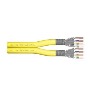 CAT 7A S-FTP installation cable, 1500 MHz Dca (EN 50575), AWG 22/1, 500 m drum, duplex, color yellow
